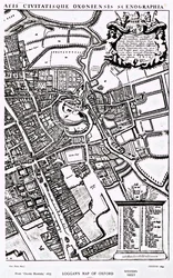 1675年に出版された「オキソニアイラスト」からのウエスタンシートのオックスフォードのロガンの地図